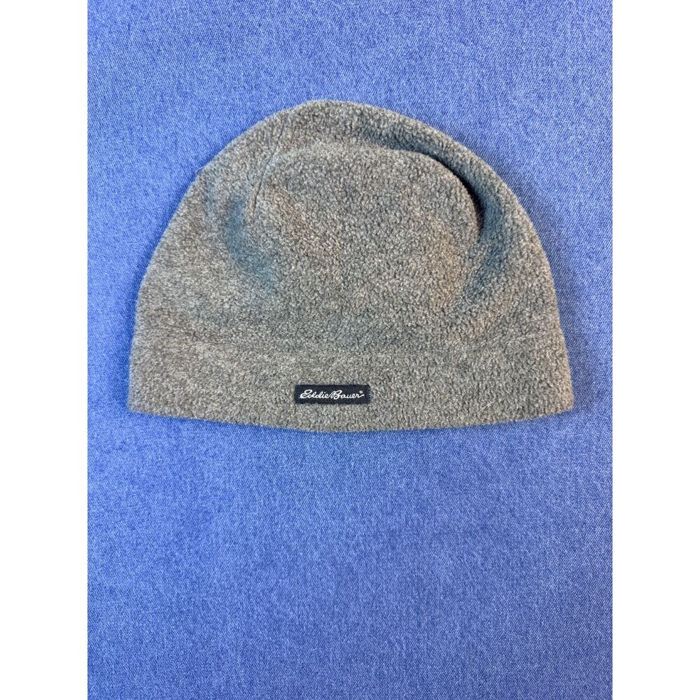 Vintage Eddie Bauer One Size Gray Fleece Beanie Winter Hat Outdoor